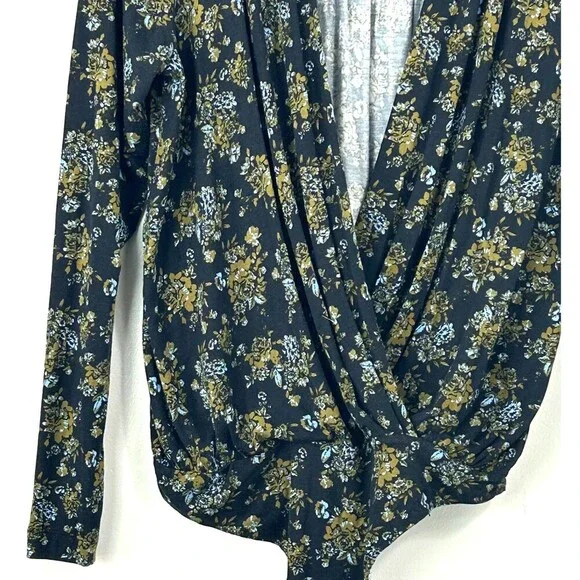 New Free People Intimately Turnt Faux Wrap Long Sleeve Bodysuit Night Combo Sz L - Picture 6 of 13